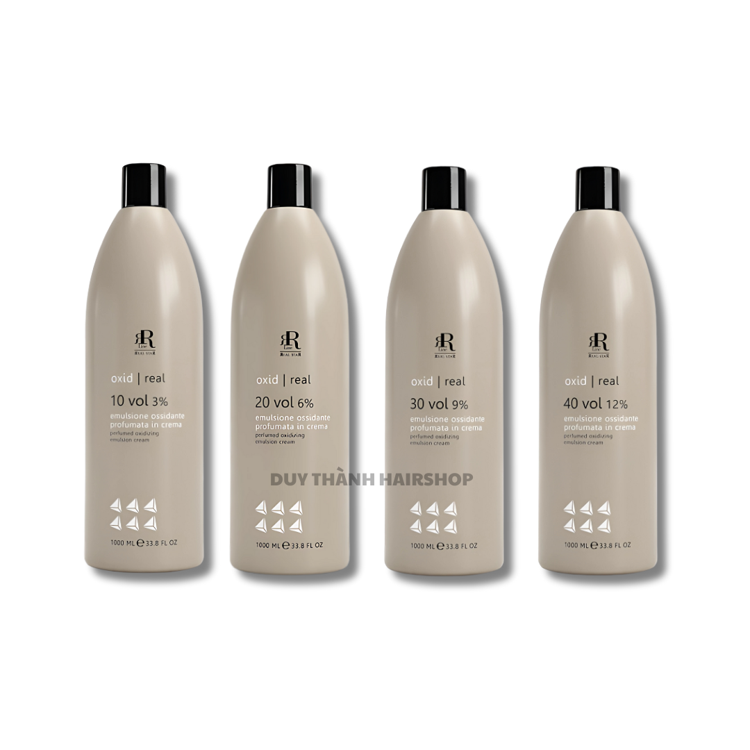 Oxy Trợ Nhuộm RR Real Star Italy Chính Hãng 1000ml – Dịu Nhẹ, Mùi Thơm Hoa Quả, Không Rát Da Đầu