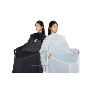 Áo Choàng Cắt Tóc Thời Trang Cổ Ren Xếp Ly – Hình Quạt Đen Trắng, Có Thể Tháo Rời, Phủ Kín Người