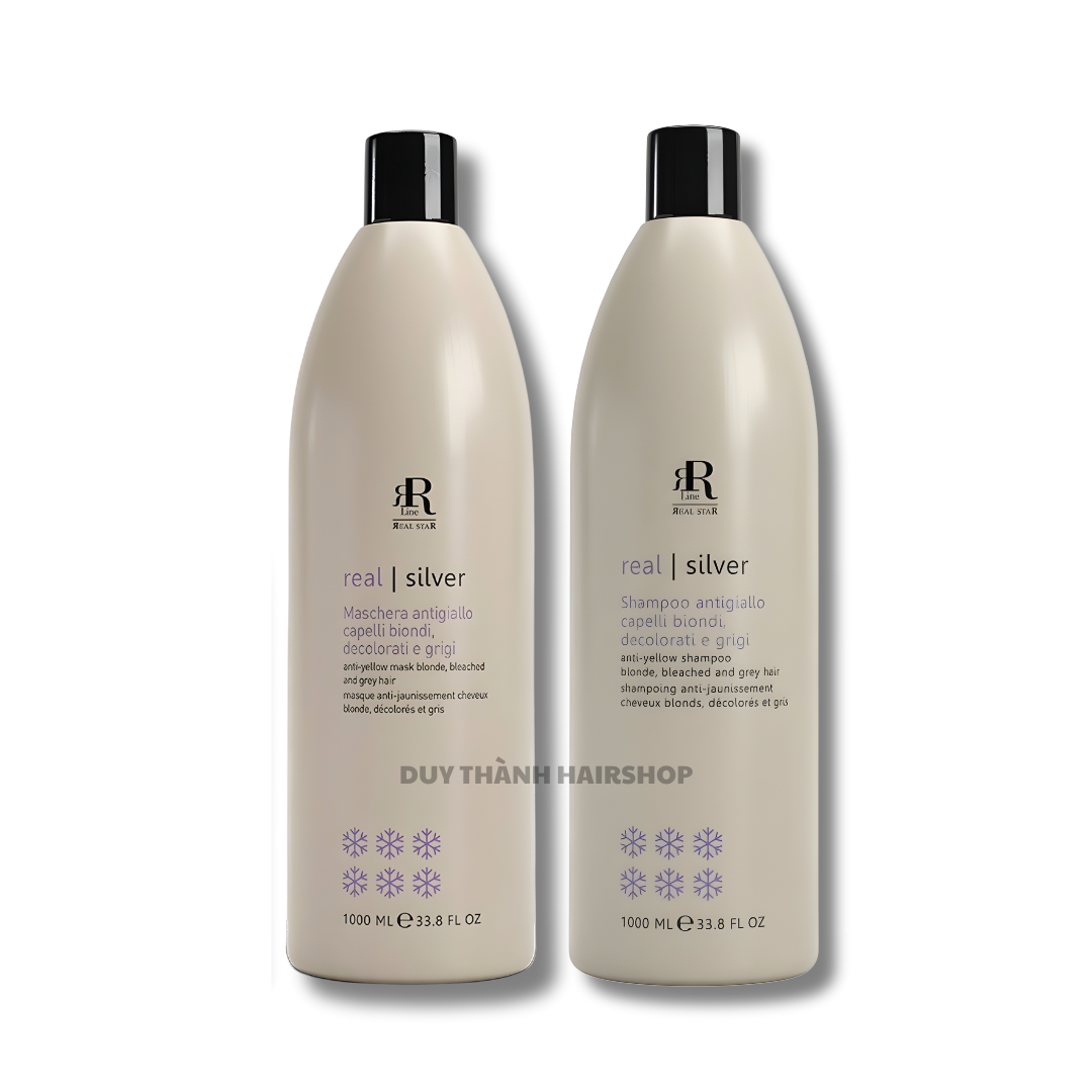 Bộ Gội Hấp Tím Khử Vàng RR Real Star Silver 350ml/1000ml –Bù ánh sắc tím, khử ánh vàng trên tóc