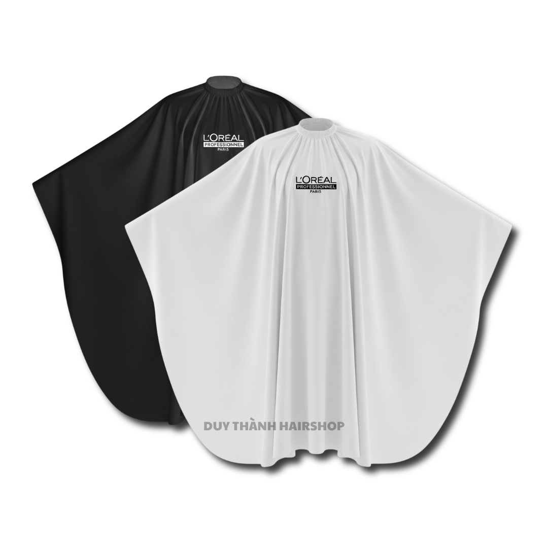 Áo Choàng Cắt Tóc Logo Thêu 2 Màu Trắng, Đen Cao Cấp – Chất Vải Mềm Nhẹ, Không Bám Tóc, Không Nhàu